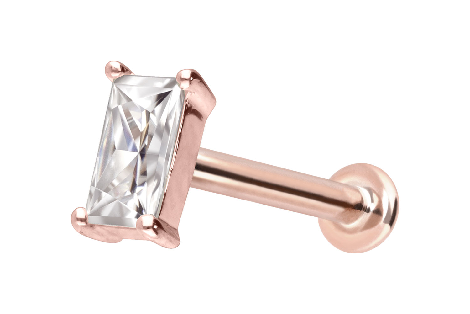 14 Karat Gold Labret Piercing mit Push Fit MOISSANIT-RECHTECK